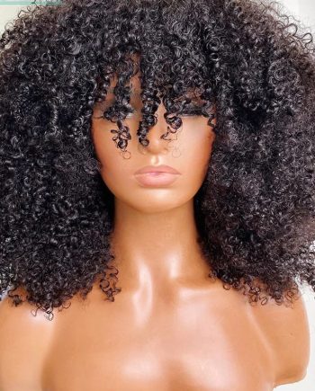 Afro Human Hair Kinky Wig with Bang